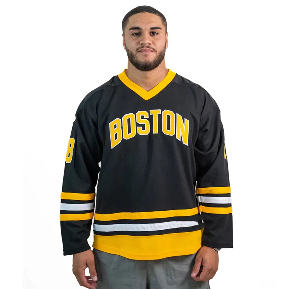 2025 Happy Gilmore Boston Hockey Jersey Men's Fashion Casual Sports Long Sleeve Quick Drying Breathable Casual T-shirt Clothing
